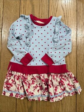 Matilda Jane Light Blue & Red Polka Dot Ruffle Hem Dress